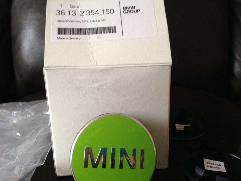 New Mini apple green wheel hub centres set of 4
