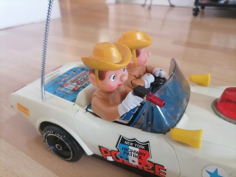  Vintage Pre 80's NANYANG Toy: CHEVY CORVETTE NYC Highway Patrol Police Battery Op Car. Working! 