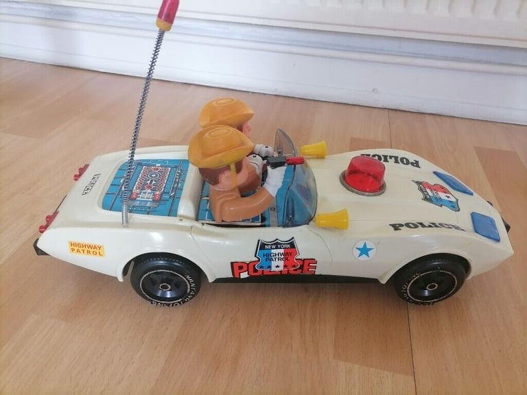  Vintage Pre 80's NANYANG Toy: CHEVY CORVETTE NYC Highway Patrol Police Battery Op Car. Working! 