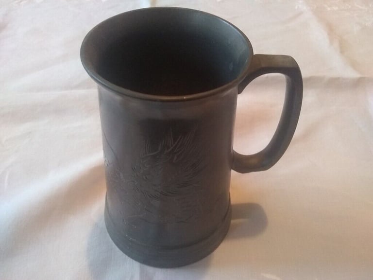 image for Vintage Sengheng Chinese Etched Pewter Tankard featuring a Dragon