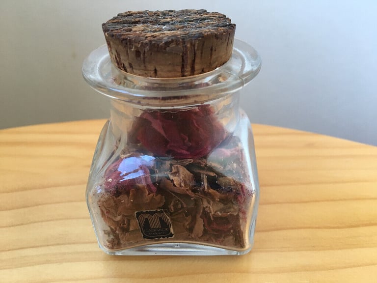 image for Vintage (1960's?) Cascade jar with original cork stopper, filled with pot pourri.