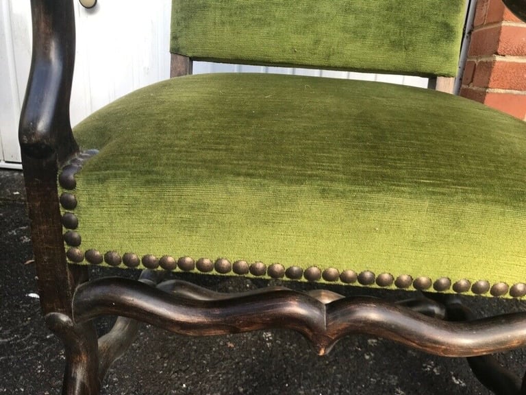 Antique, vintage - pair of Louis XIV Style Walnut Armchairs, green velvet fabric