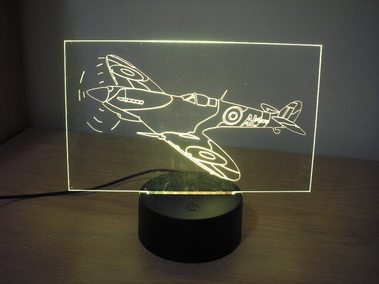 Personalised RAF Spitfire LED Illuminated Etching Display Light Colour Changing