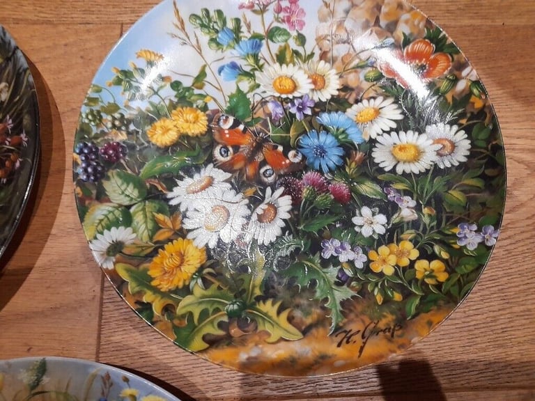 Beautiful German 8 Inch Flower Plates X 3