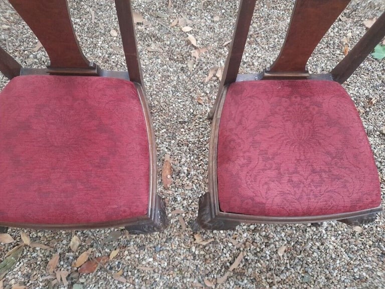 2 High Back Vintage Cabriole Leg Wood Chairs