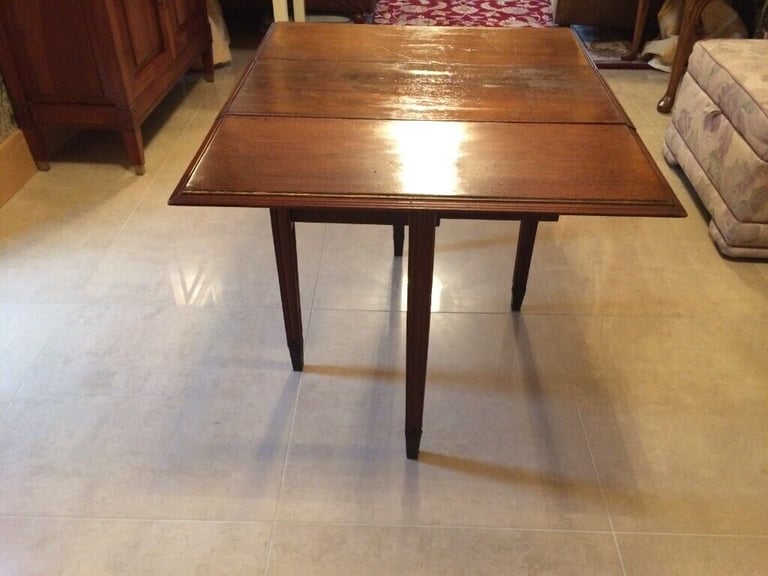 Vintage dropleaf occasional table with integral long drawer, metal footed legs