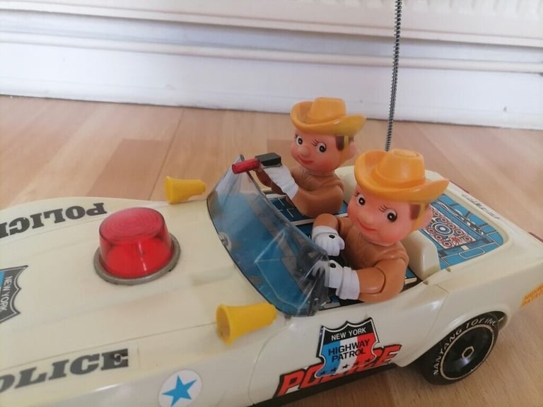  Vintage Pre 80's NANYANG Toy: CHEVY CORVETTE NYC Highway Patrol Police Battery Op Car. Working! 