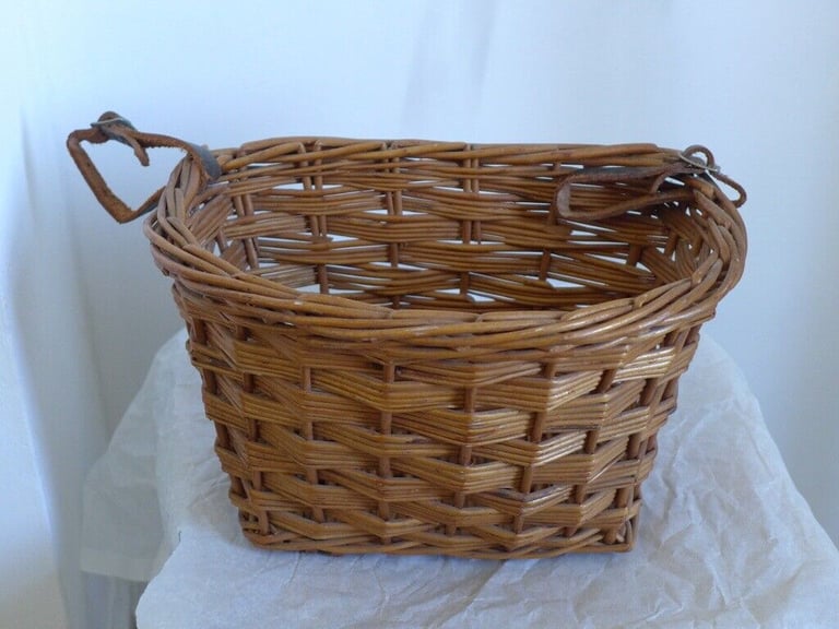 Child's Vintage Traditional Wicker Bicycle Basket with Leather Strap