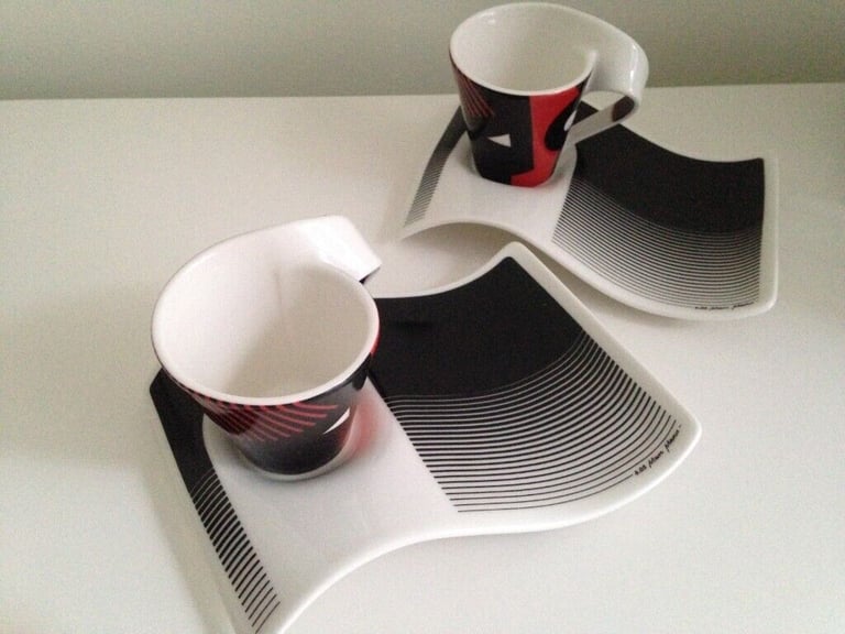 2 X Villeroy and Boch, New Wave Caffe ‘Faces Mocha espresso cup and saucer NEW