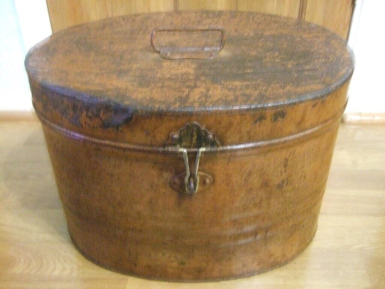 Top and Bowler Hats Vintage with vintage tin hat box (grouped)