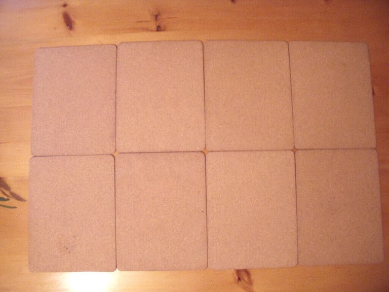 8 rectangular cork-backed place, table mats - muted yellow,oatmeal & brown stripe design.£4 ovno lot