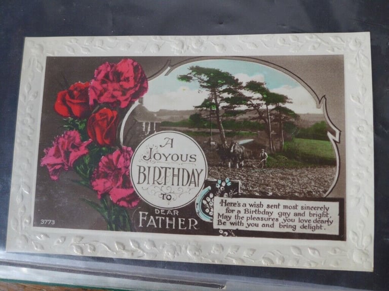 Album of Vintage Antique Postcards: many of LOURDES, plus 1930s Birthday Greetings Postcards.
