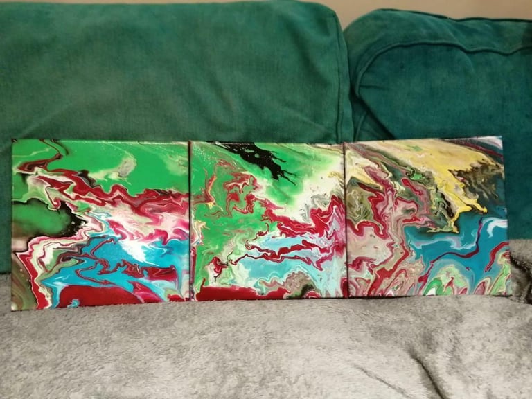 image for Set of 3 - Abstract acrylic painting on canvas 