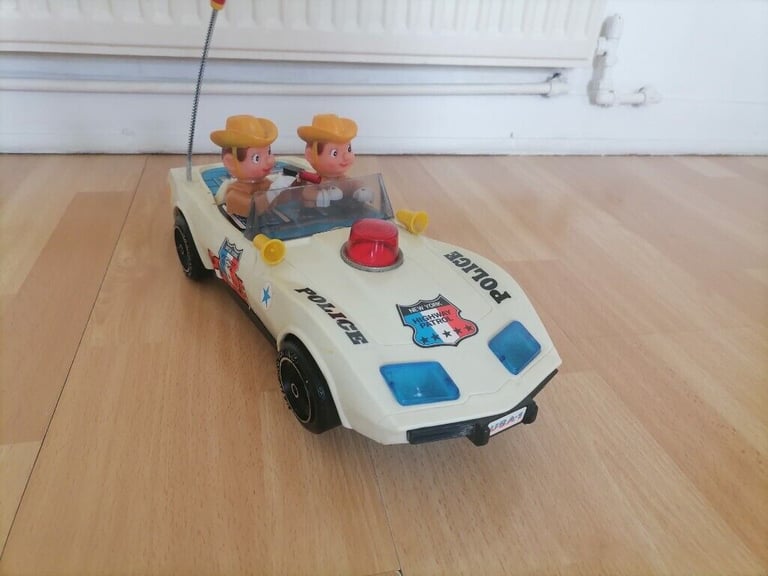  Vintage Pre 80's NANYANG Toy: CHEVY CORVETTE NYC Highway Patrol Police Battery Op Car. Working! 