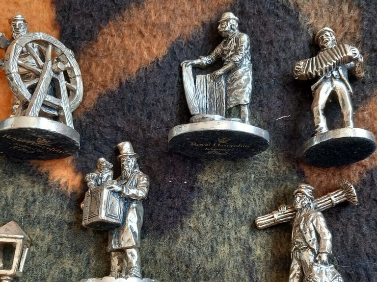 OFFERS - 13 SILVER PLATE ON PEWTER VICTORIAN FIGURINES.