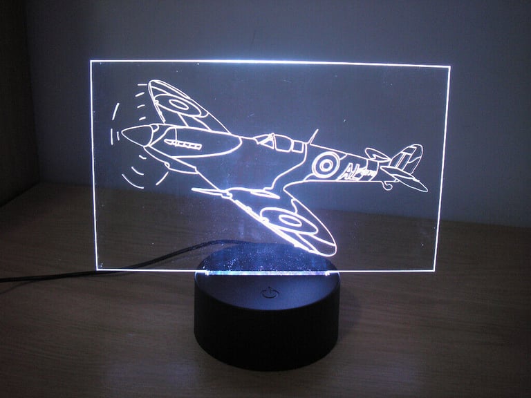 Personalised RAF Spitfire LED Illuminated Etching Display Light Colour Changing