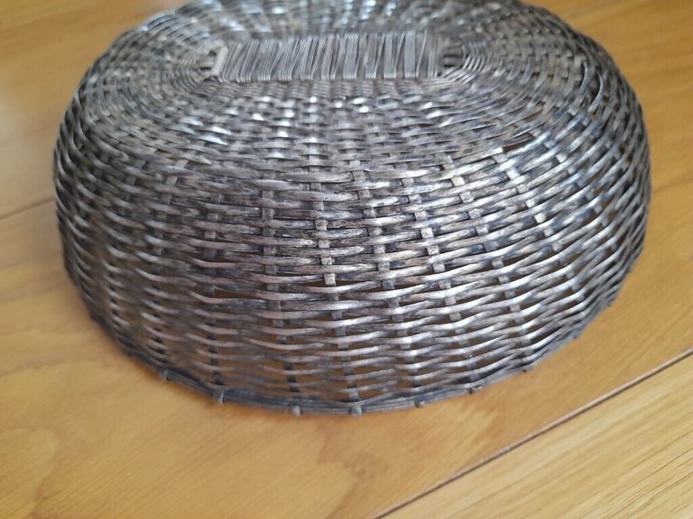 Vintage, silver metal woven bread or fruit basket. 