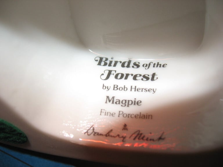 Birds of the Forest: 12 hand-painted porcelain sculptures wooden turntable, Bob Hersey, Danbury Mint