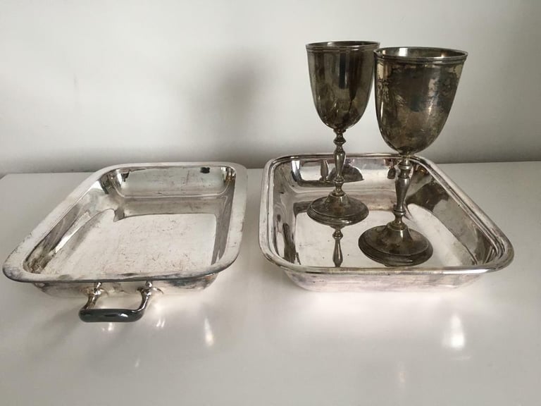 EPNS Plated Goblets & 2 Dishes