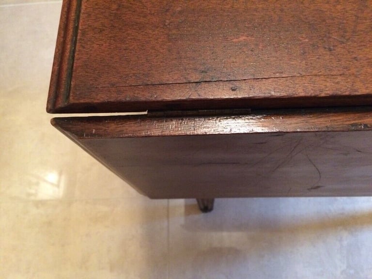 Vintage dropleaf occasional table with integral long drawer, metal footed legs