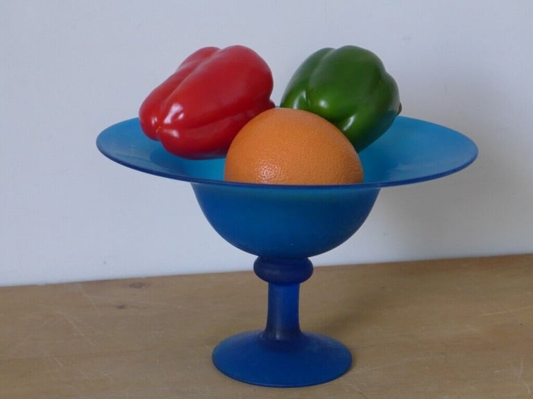 image for Satin glass frosted glass milk glass pedestal bowl, table centre piece. In perfect vintage condition