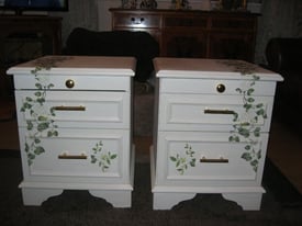 STAG PAIR NEWLY UPCYCLED BEDSIDE CABINETS WHITE/GREEN