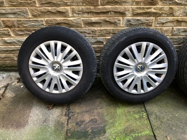 GENUINE VOLKSWAGEN GOLF POLO CADDY ALLOYS COMPLETE SET WITH TYRES AND TRIMS 