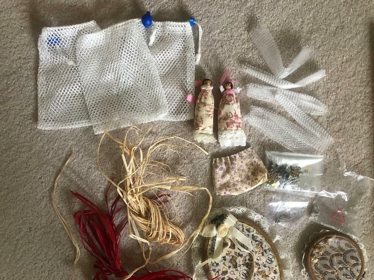 Craft items: Scrapbook Album, Ribbon, felt, lace, peg dolls, beads, sequins and more