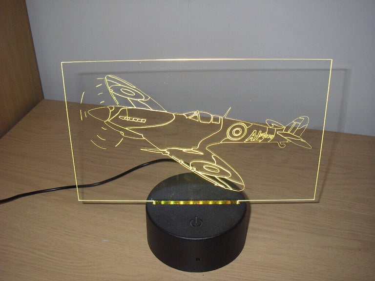 Personalised RAF Spitfire LED Illuminated Etching Display Light Colour Changing