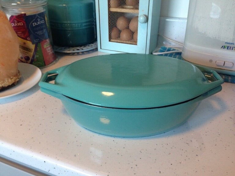 Aga teal blue oval cast iron casserole pot | in Bargoed, Caerphilly |  Gumtree