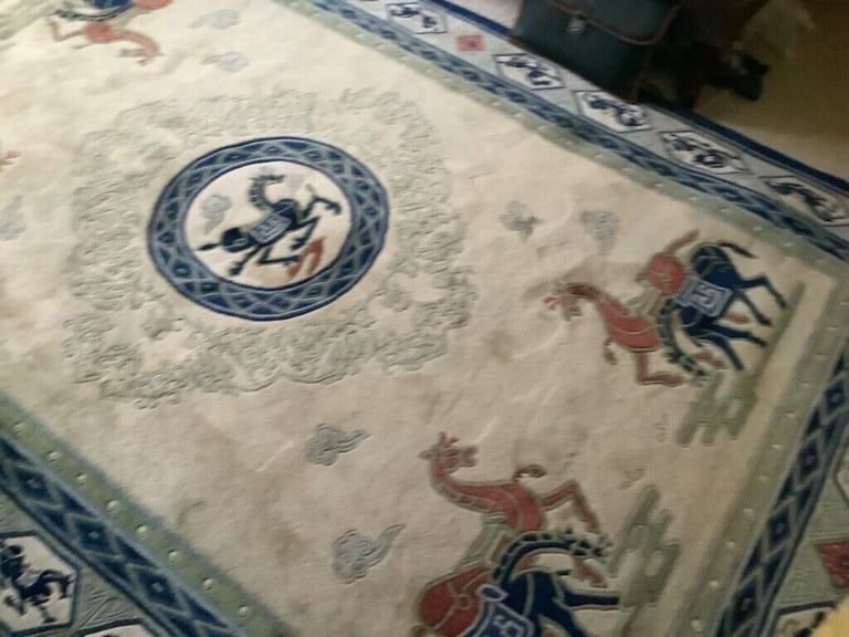 Aubusson BESPOKE Chinese rug bespoke rare horse pattern  John Lewis 1960s