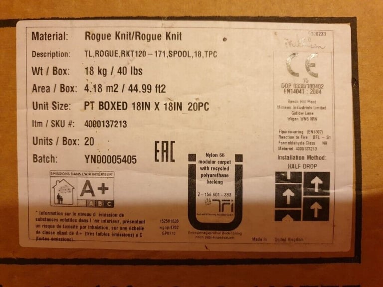 Milliken Rogue Knit Grey Carpet Tiles - Brand New in Box - (X40 tiles)