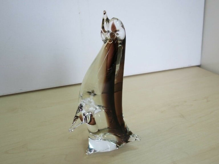 image for  vintage murano glass brown and clear glass seal,