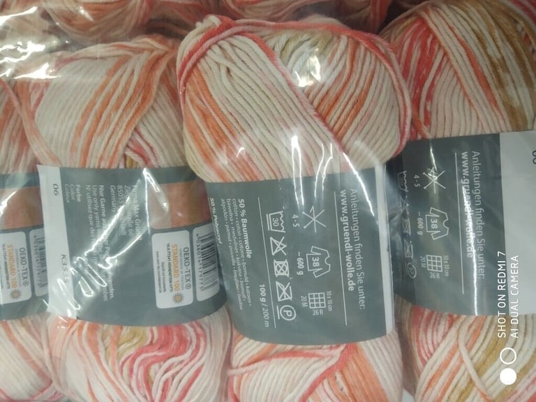 GRUNDL COTTON SOFT COLOR DOUBLE KNITTING 50% COTTON MIX 5X100G RANDOM PRINT NEW