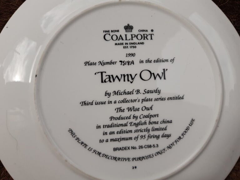 Coalport The Wise Owl Ltd Edition Collectors Plates X 4