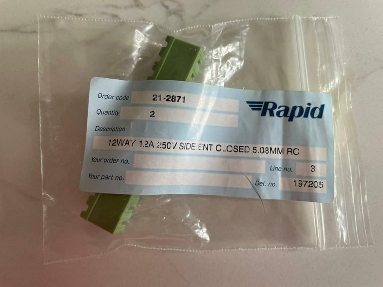 image for 1x Rapid TruConnect 12Way 12A 250V Side Ent Closed 5.08mm 21-2871