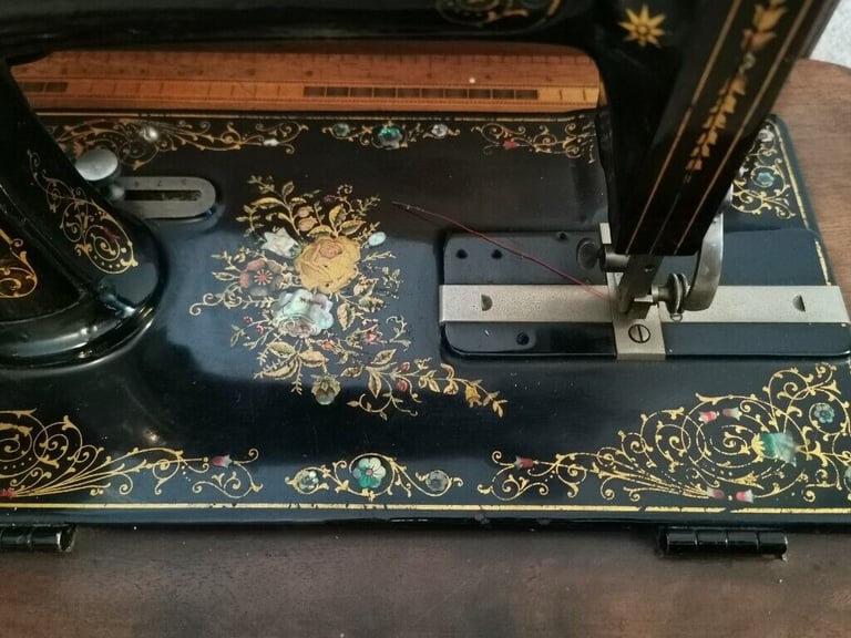 Stunning & Rare ANTIQUE BIESOLT & LOCKE MEISSEN Sewing Machine with Inlay Mother of Pearl Base