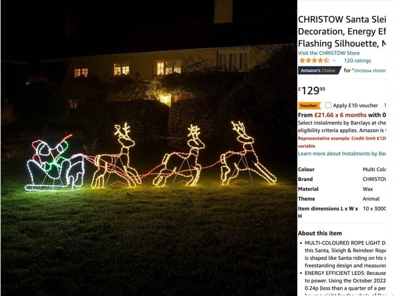 Santa Sleigh Reindeer Light Outdoor Christmas Decoration
