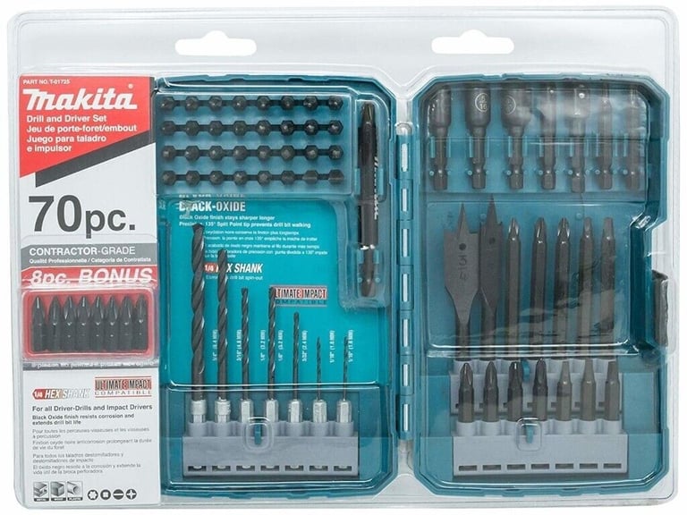 Makita T-01725 Contractor Bit Set 78 Pc 1/2" 1/4" 3/8" Quick Fit for Impact Driver
