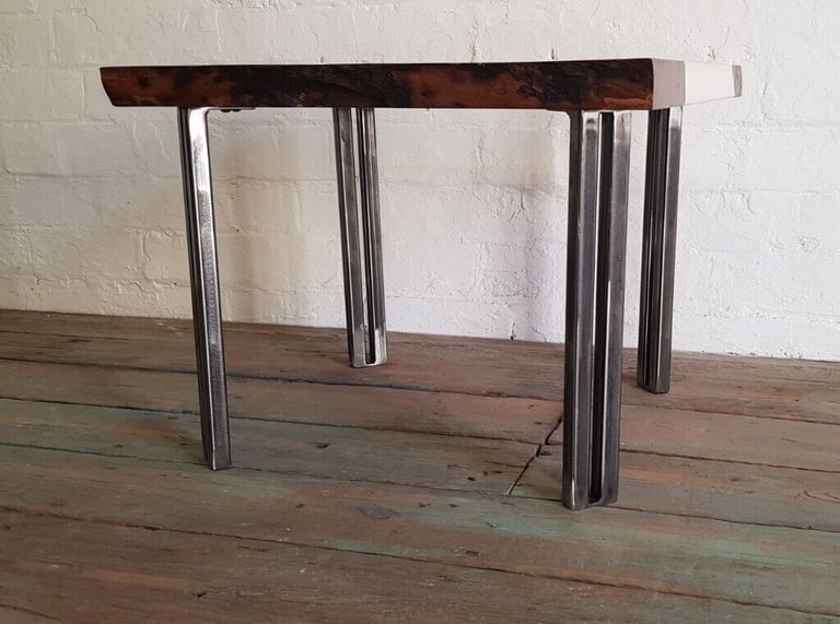 BESPOKE WANEY EDGE ROBINIA PLANK WOOD COFFEE TABLE WITH INDUSTRIAL STEEL LEGS