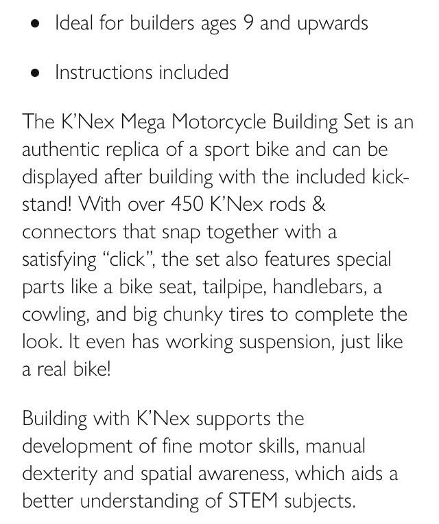 KNEX Mega Motor Bike Motorcycle Construction building set brand new 