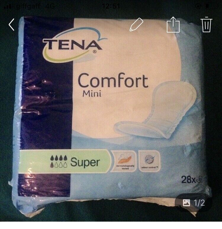 Tena comfort mini super pads (30) period child birth incontinence 