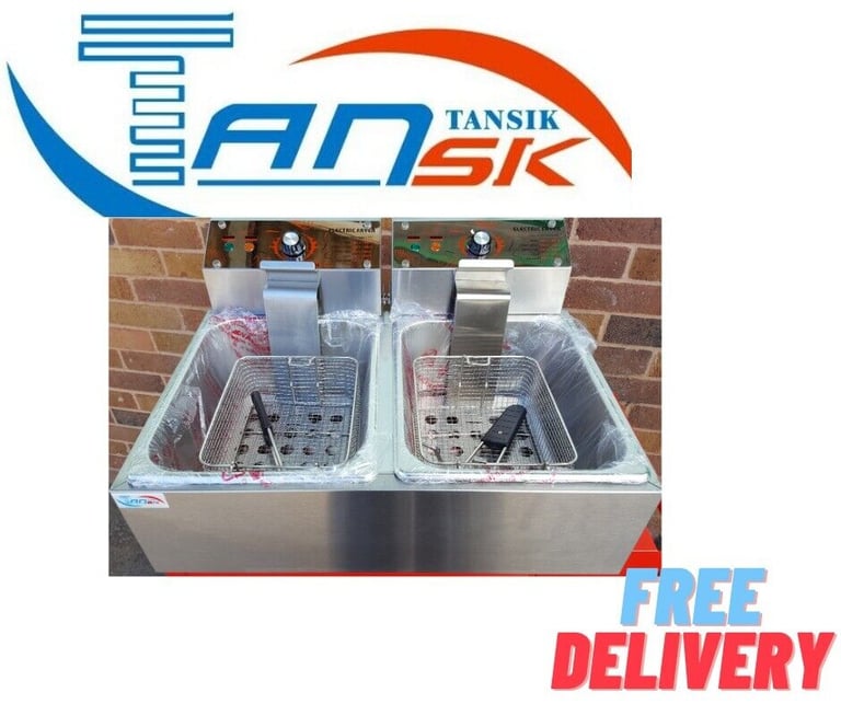 New Stainless Steel Desk Top Double Tank Electric Commercial Deep Fat 