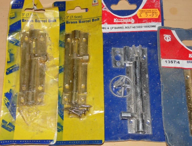 BUNDLE OF BARREL BOLTS STRAIGHT & NECKED BRASS STEEL ALLOY SECURITY DOOR LOCKS