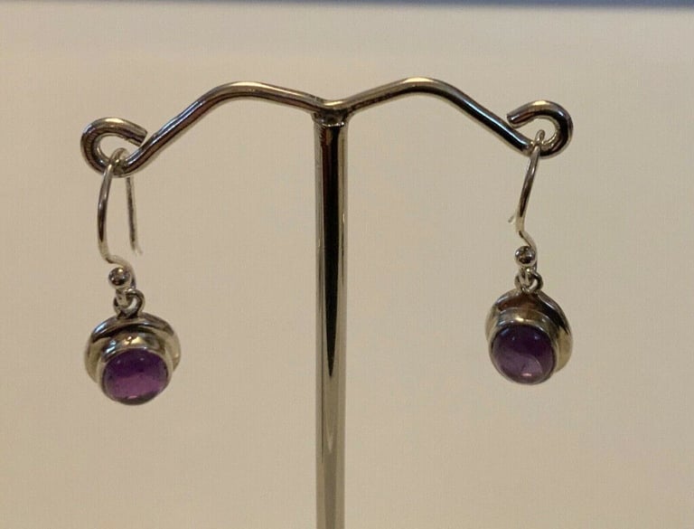 image for AE-Vintage Sterling Silver 925 Amethyst Set Drop Earrings 
