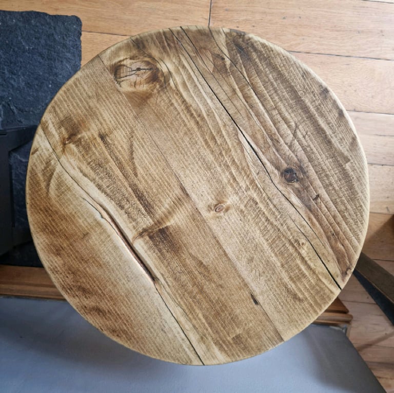 Chunky Round Rustic Side Table, with Steel Hairpin Legs