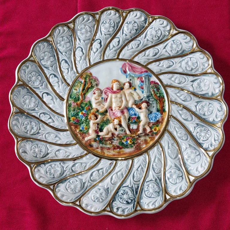 image for Vintage Capodimonte Cherub style wall plate