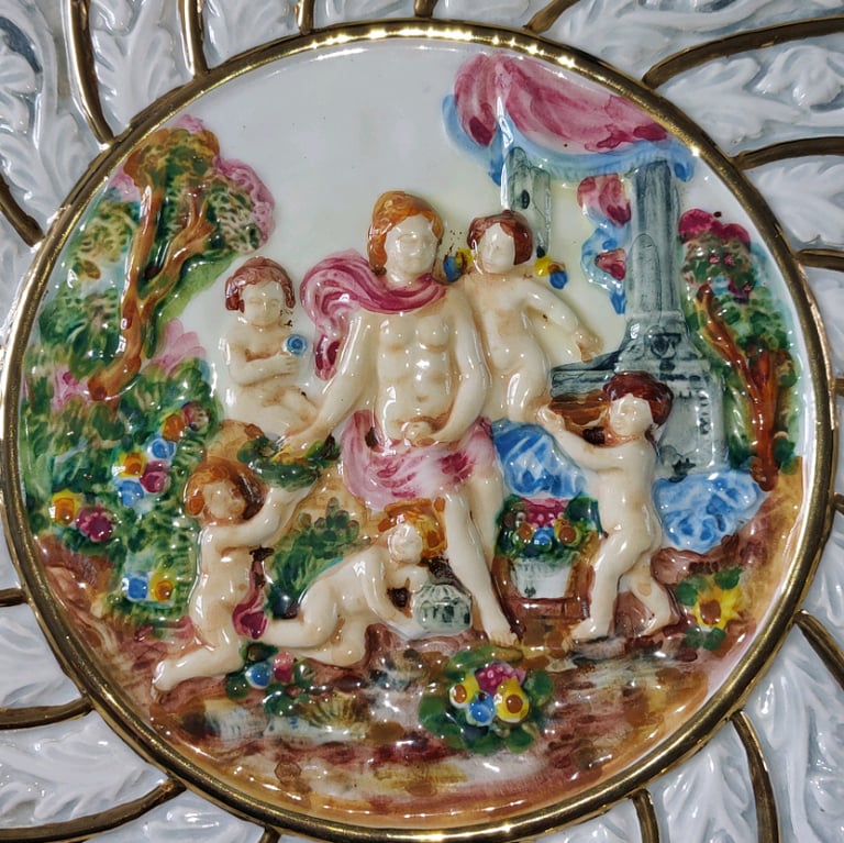 Vintage Capodimonte Cherub style wall plate