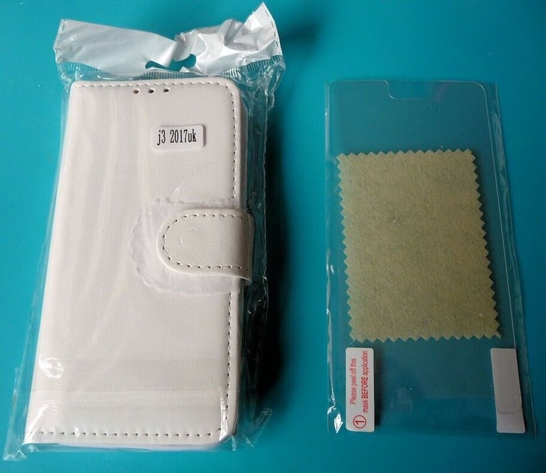 NEW SAMSUNG GALAXY J3 2017 MOBILE PHONE FLIP CASE + SCREEN PROTECTOR