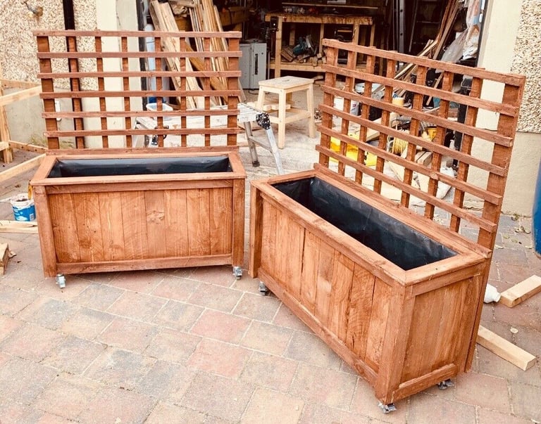image for Handmade Wooden Flower/Plant/Vegetable Planter castor wheels trellis 